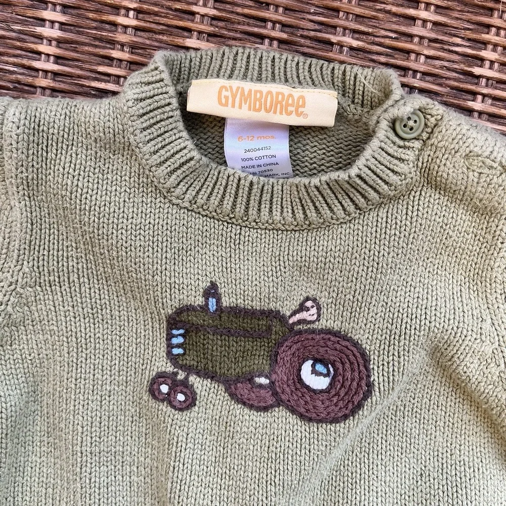Gymboree Vintage‎ Petting Zoo Green Tractor Cotton Sweater Size 6-12 Months